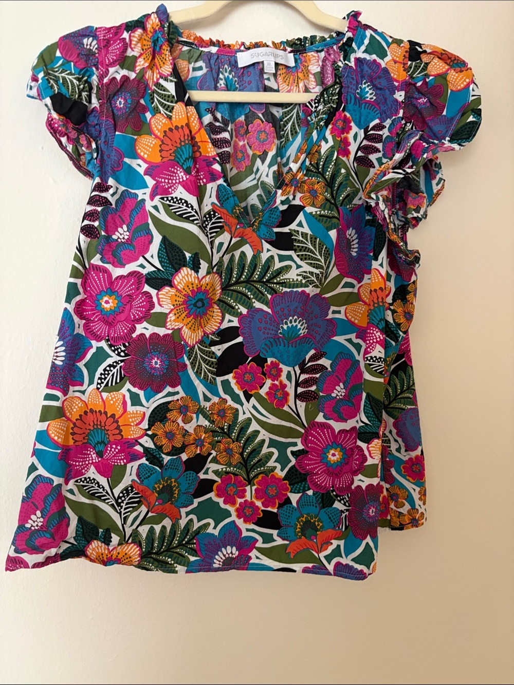 Sugarlips Multicolor Floral Blouse in Teal, Purple & Orange